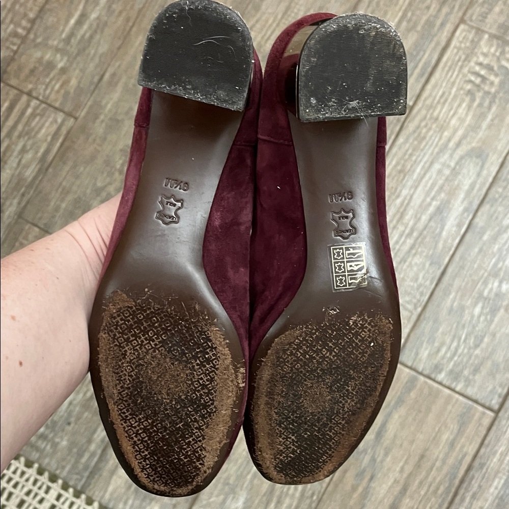 Tory Burch Evelyn Plum Maroon Suede Block Heels Size 9.5 M Shoes - Picture 5 of 14